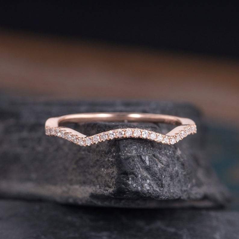 14Kt Rose gold designer Chevron V Shaped Curved Half Eternity Natural diamond Band ring by diamtrendz