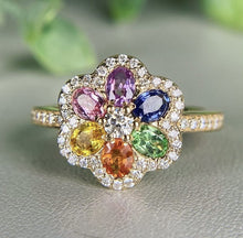 Load image into Gallery viewer, 14Kt Yellow gold designer Rainbow diamond ring by diamtrendz
